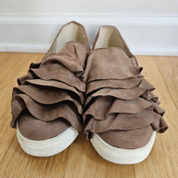 Suede Ruffle Sneakers Tan/Brown Size 9 - Picture 1 of 5